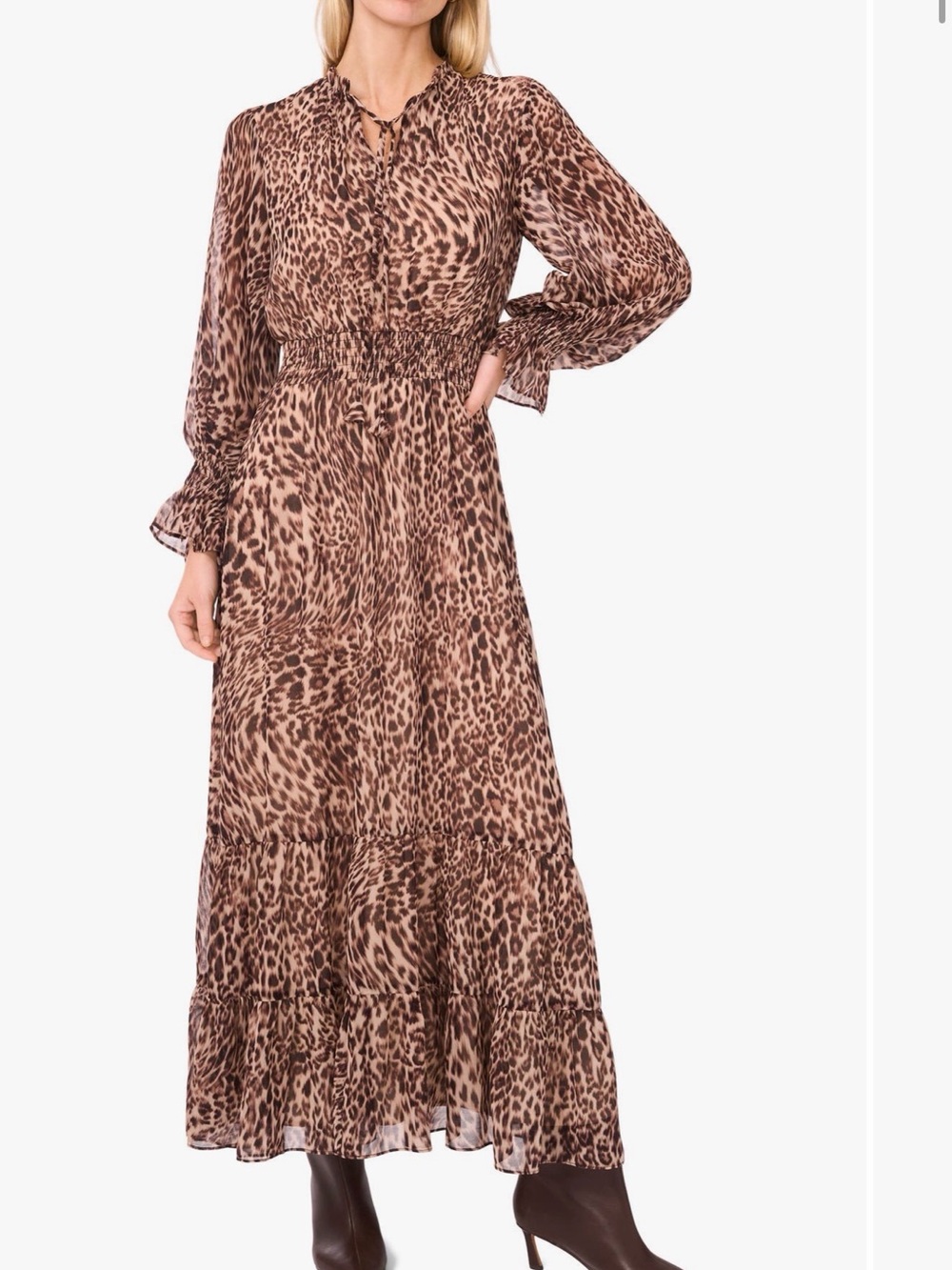 Vince Camuto Taupe and Black Leopard-Print Maxi Dress